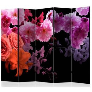 Murando DeLuxe Paraván fialovorůžové květy na černé 5ti dílný