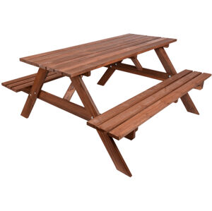 ROJAPLAST Zahradní dřevěný set PIKNIK se sklopnými lavičkami - 180 cm - mořený